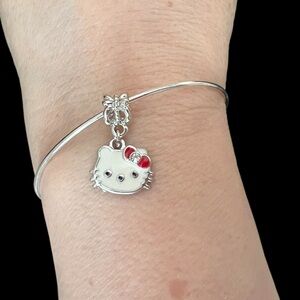 Bangle bracelet silver tone adjustable size